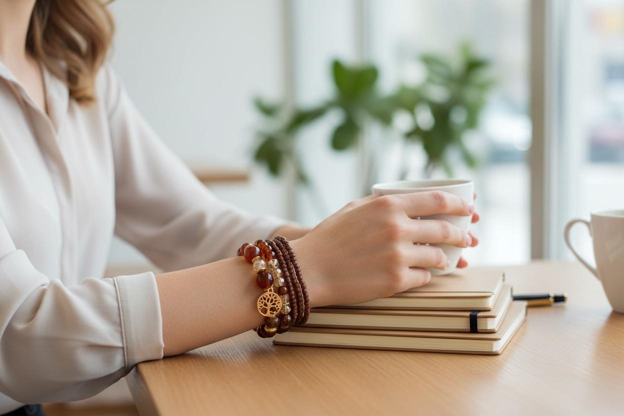 set of handmade brown bracelets