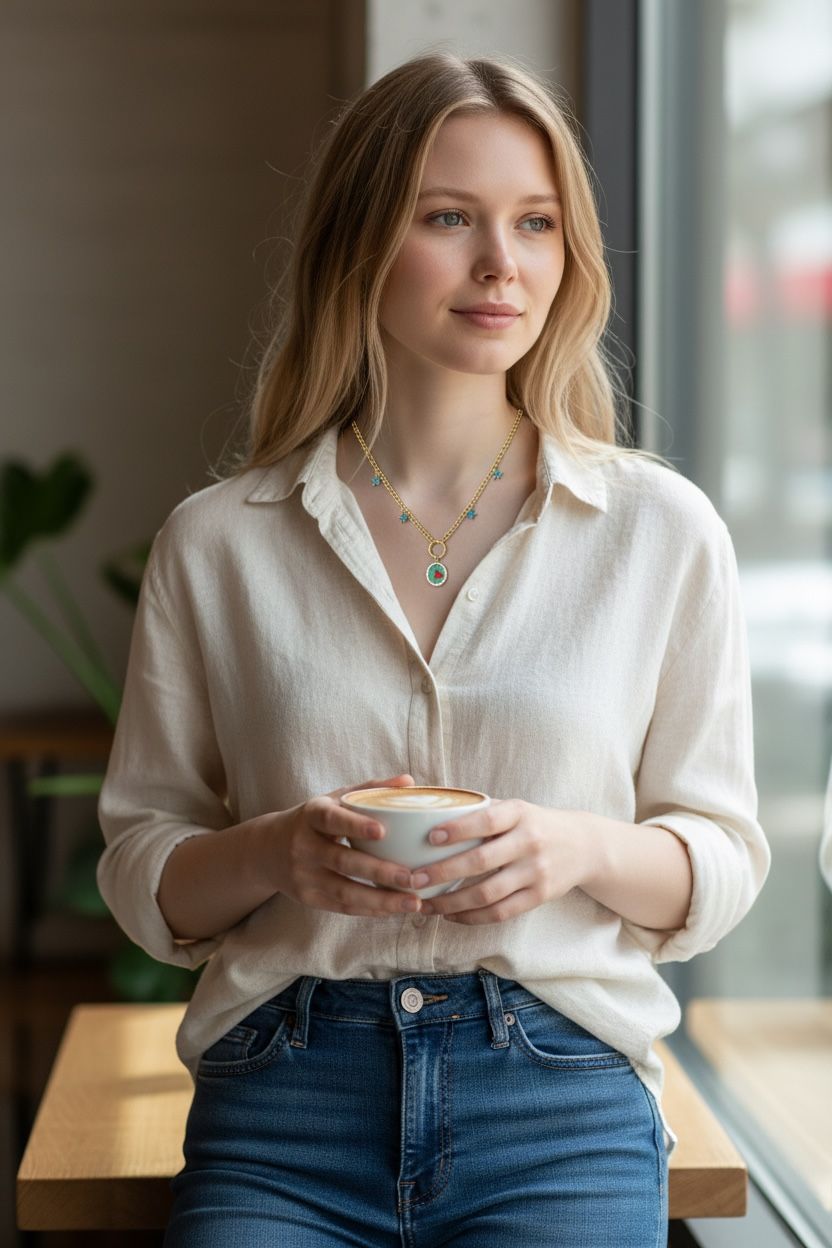 A blue necklace with stars charms