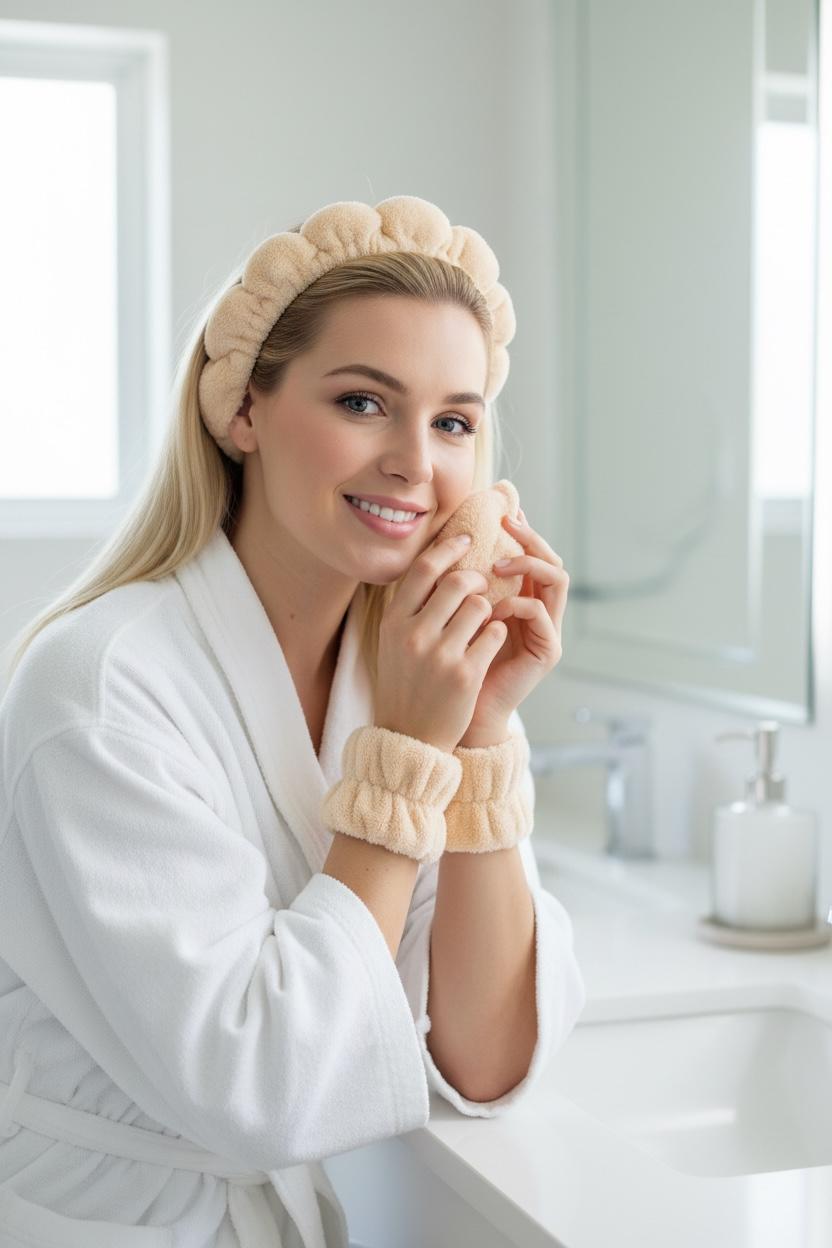 KIKI headband and wristband set for facial cleansing and skincare
