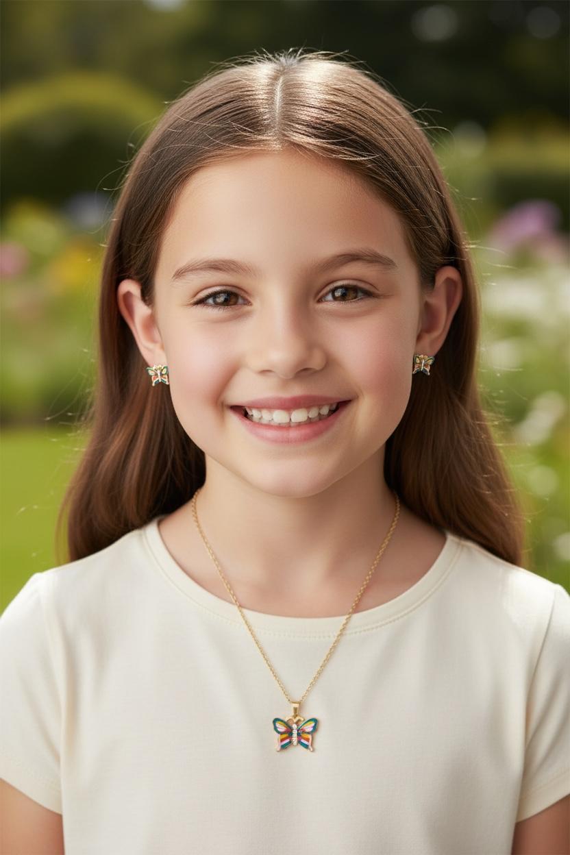 Set of butterfly necklace and bracelet