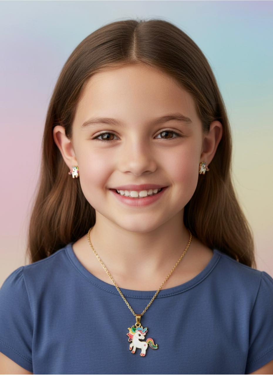 unicorn necklace with earring