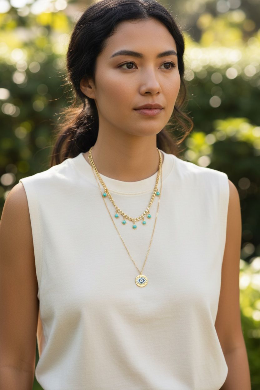 Gold necklace with eye charm