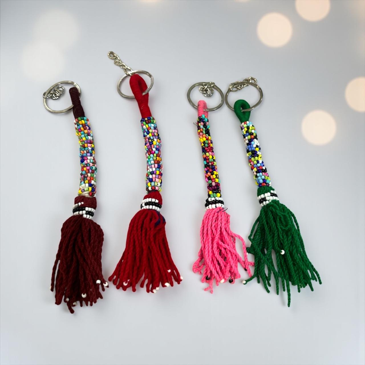 Hand crafted colorful tassel and beaded keychains