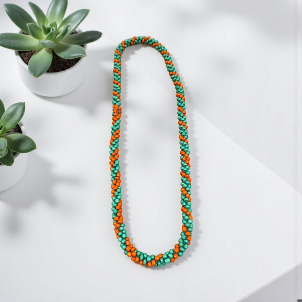 Handmade orange, green necklace