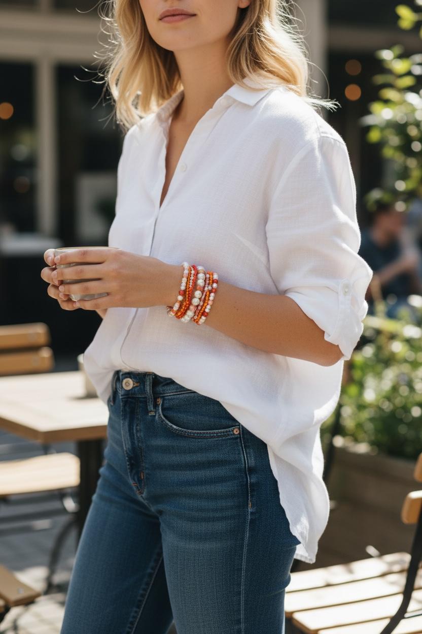 set of orange handmade bracelets