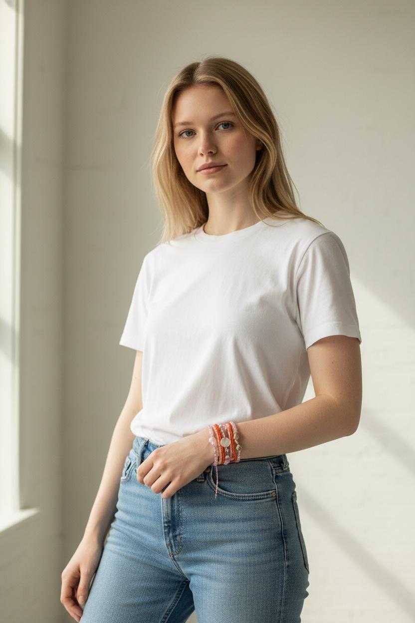 Set of pink and white bracelets