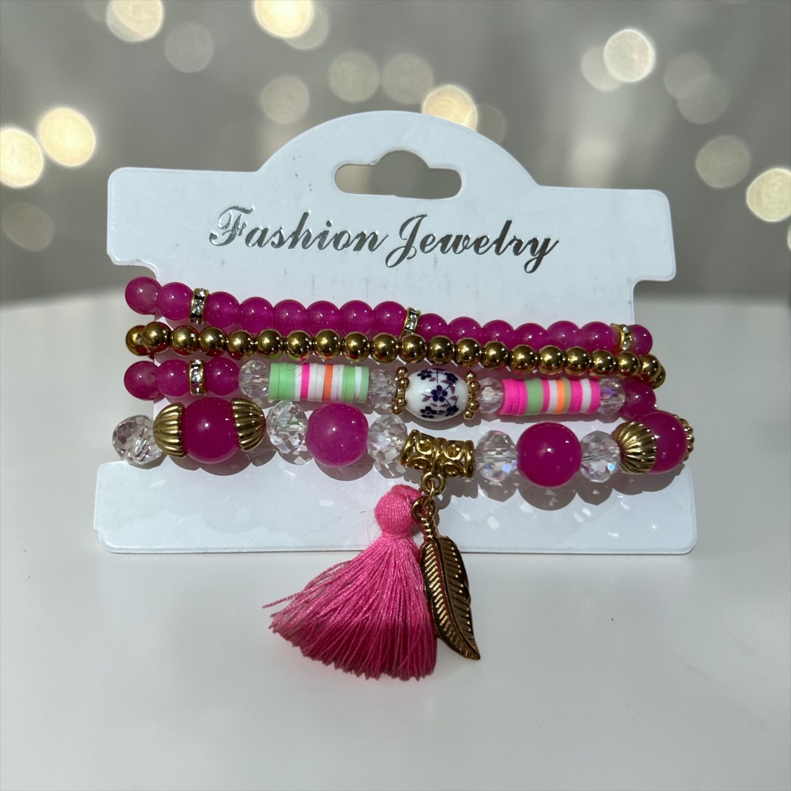 set of pink bracelets
