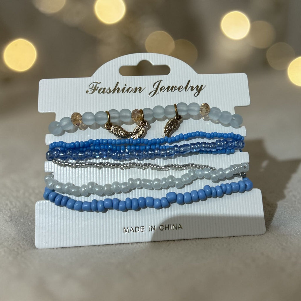 set of blue bracelets