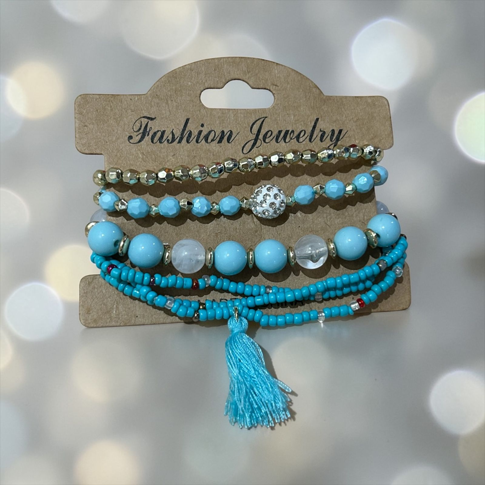 set of baby blue bracelets