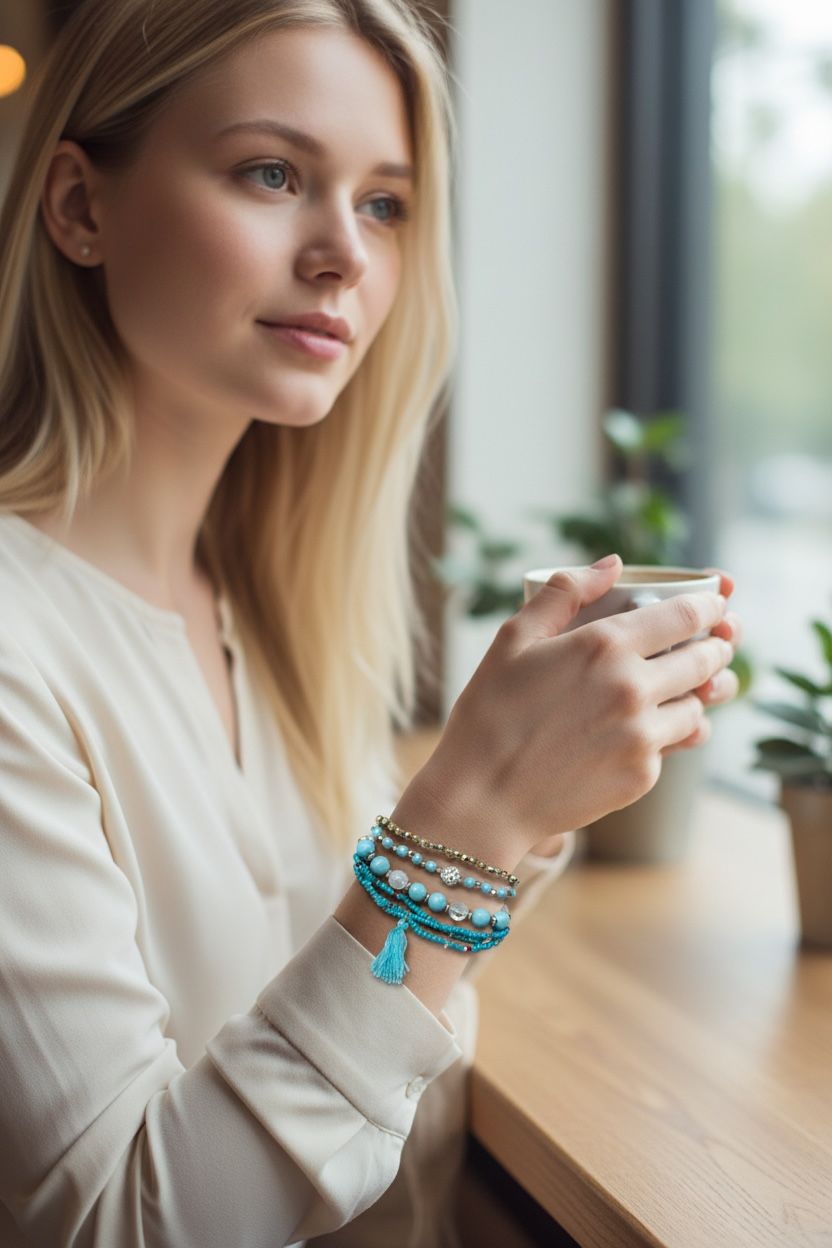 set of baby blue bracelets