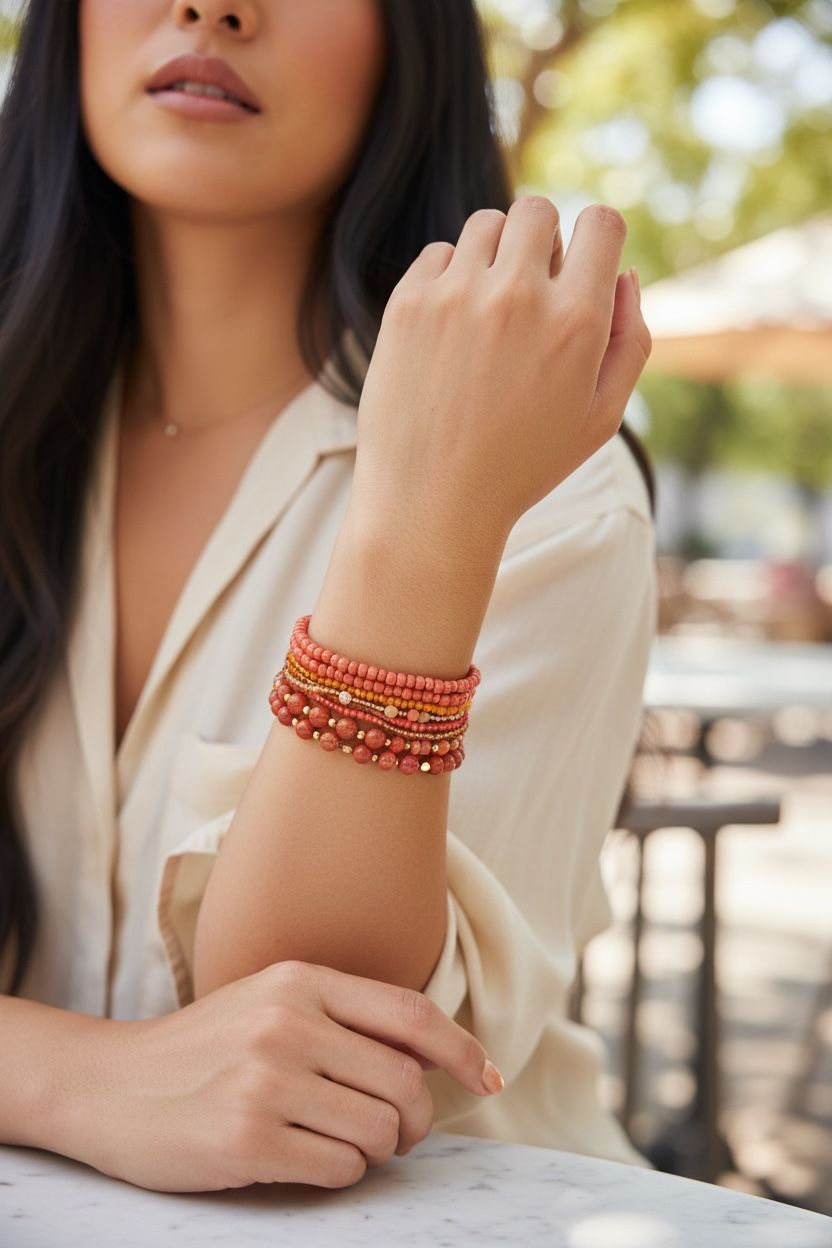 set of orange bracelets