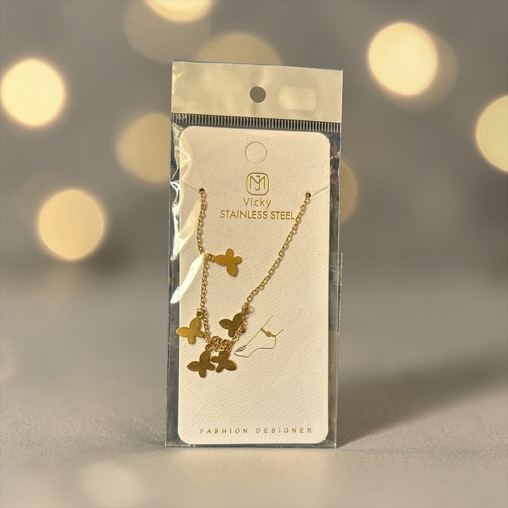Gold anklet with butterflies' charm