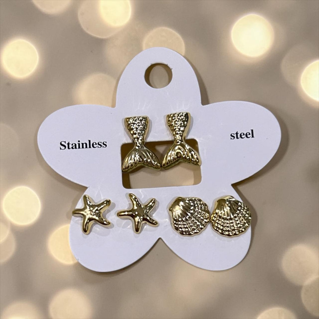 Set of 3 fashion earrings Mermaid tail, Starfish and Shell