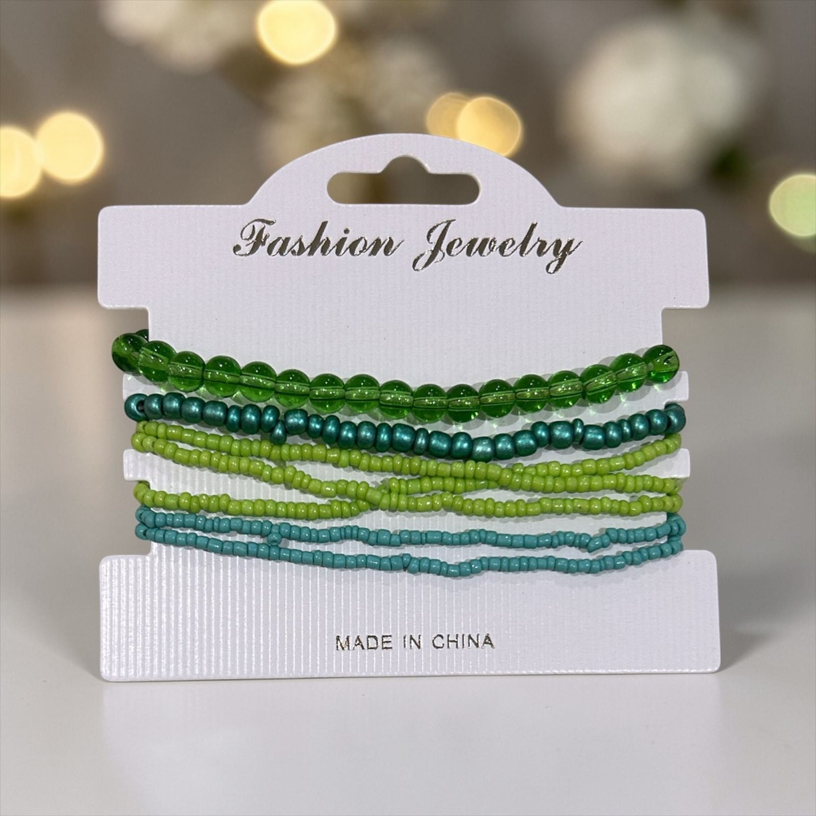 Set of green handmade bracelets