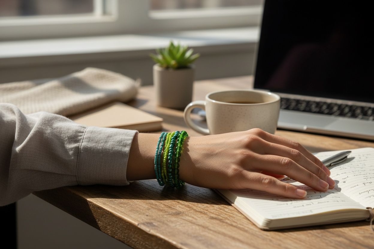 Set of green handmade bracelets