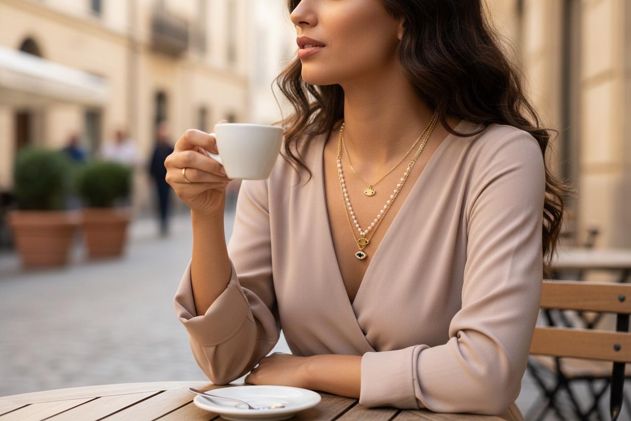 Gold necklace with eye charm