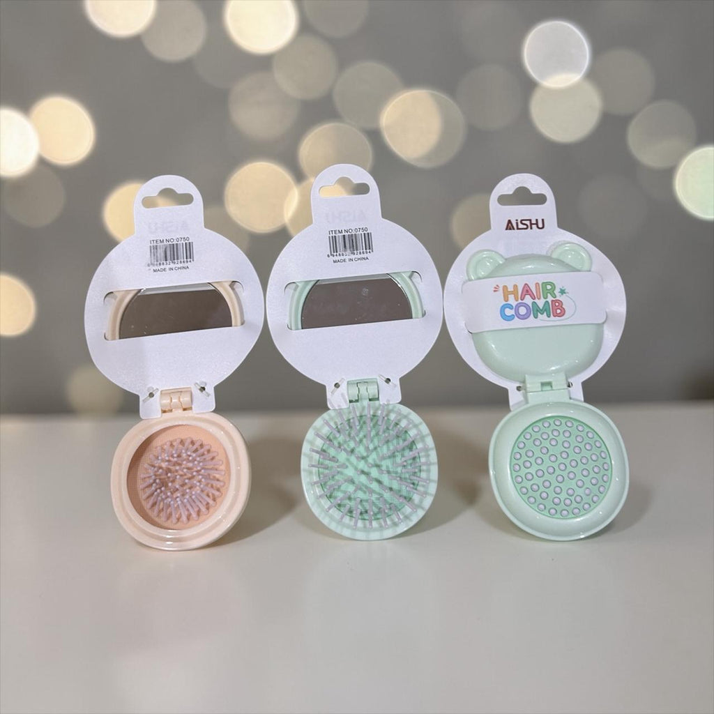 Folding hair comb with mirror