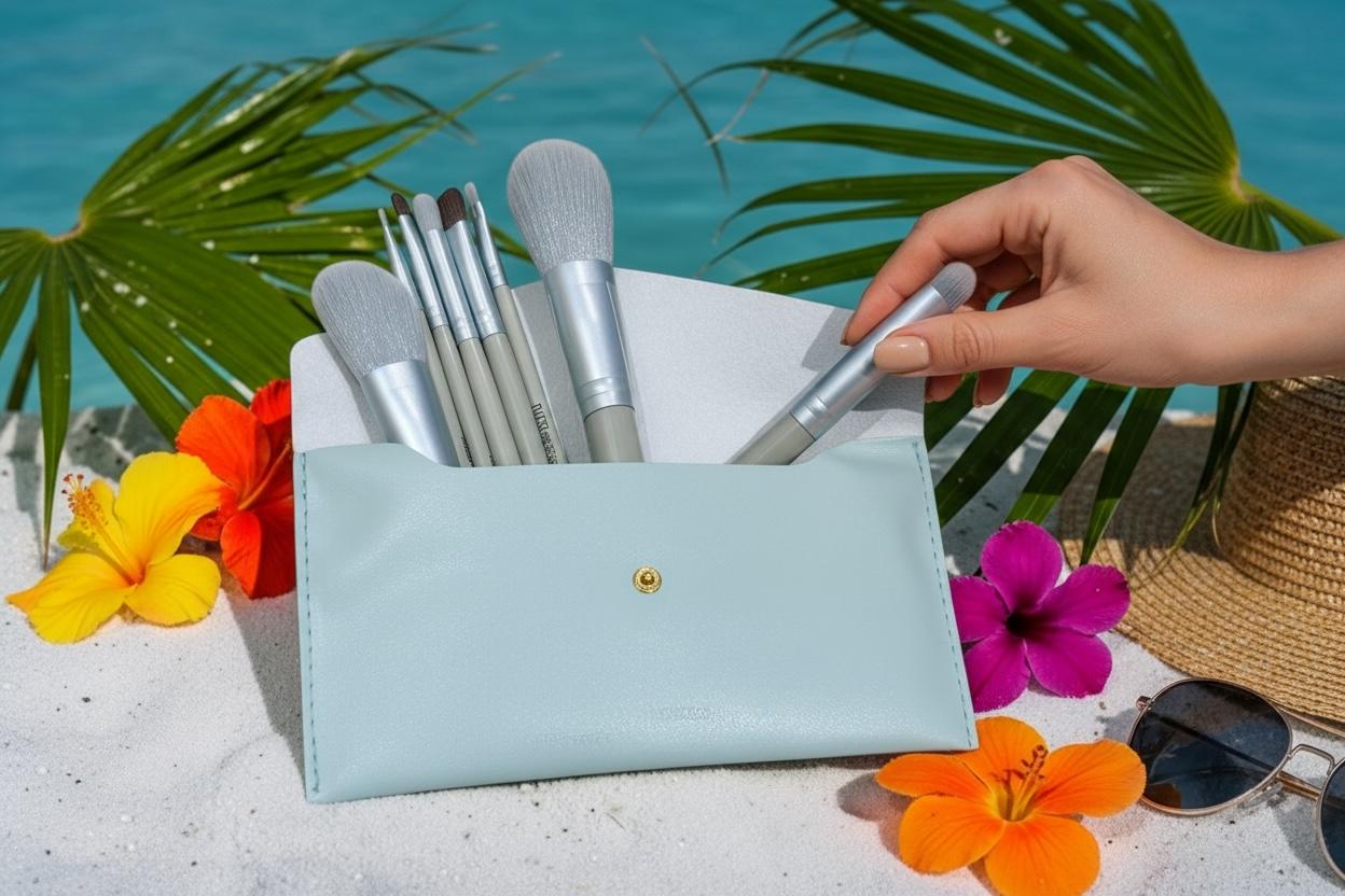 7 Piece Compact Makeup Brush Set with Wallet