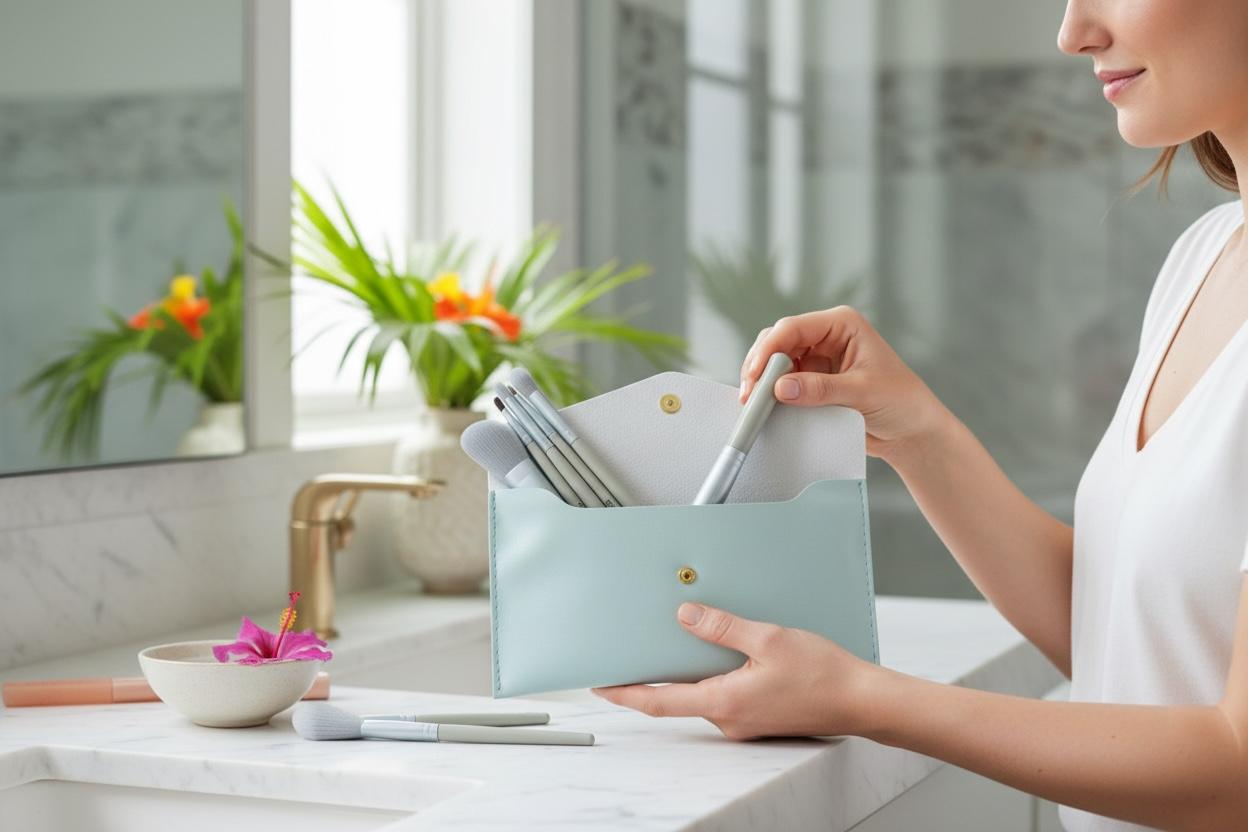 7 Piece Compact Makeup Brush Set with Wallet