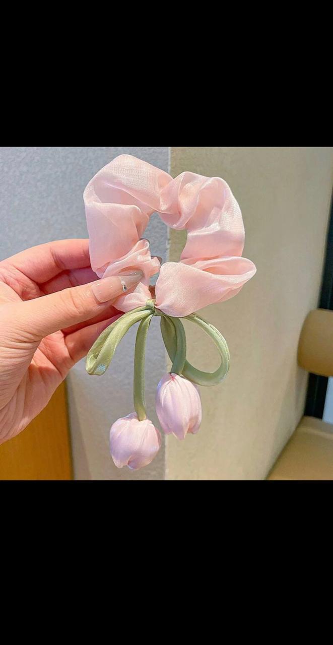 Elegant Satin Scrunchie with Tulip Bow Drop Design shein