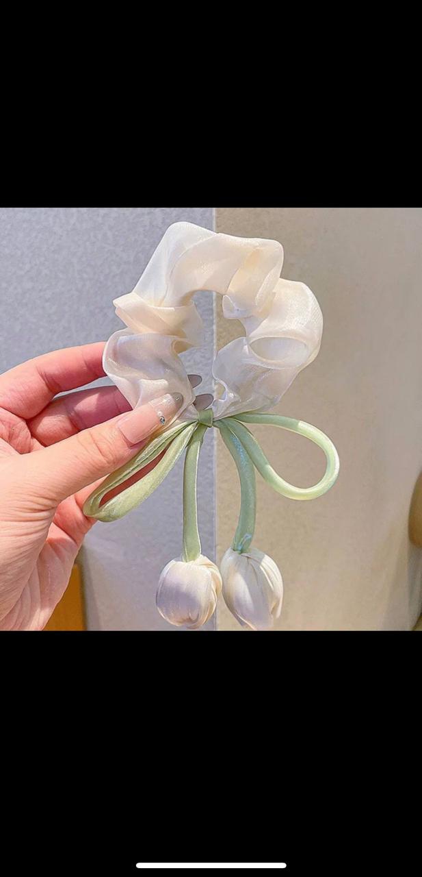 Elegant Satin Scrunchie with Tulip Bow Drop Design shein