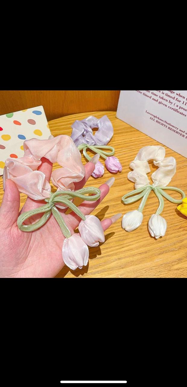 Elegant Satin Scrunchie with Tulip Bow Drop Design shein
