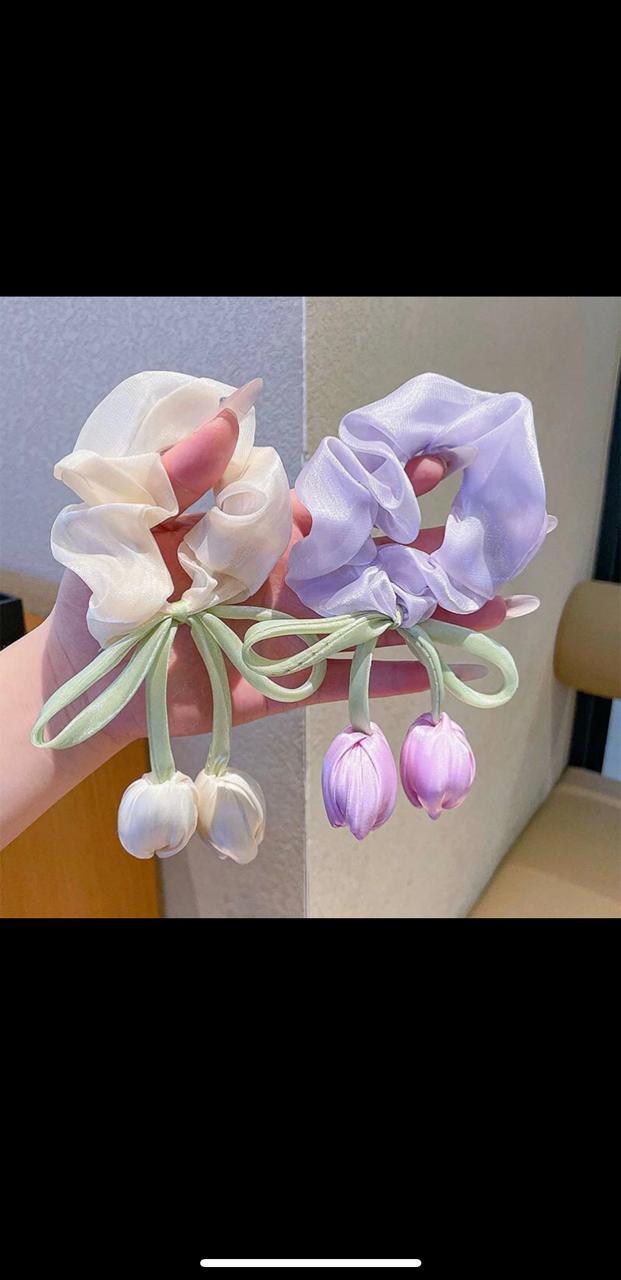 Elegant Satin Scrunchie with Tulip Bow Drop Design shein