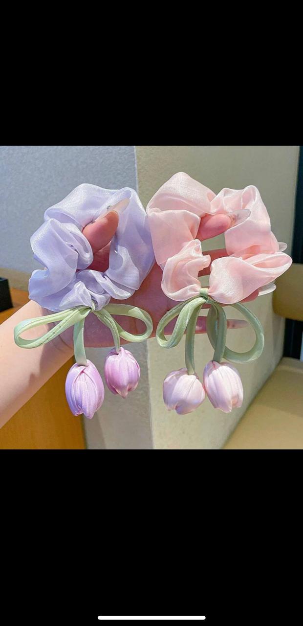 Elegant Satin Scrunchie with Tulip Bow Drop Design shein