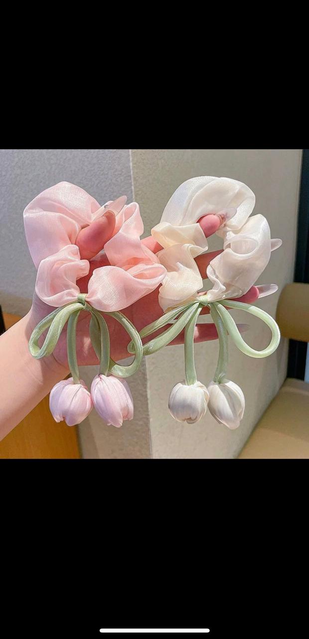 Elegant Satin Scrunchie with Tulip Bow Drop Design shein