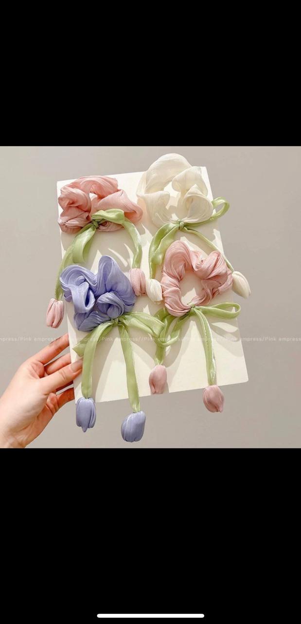 Elegant Satin Scrunchie with Tulip Bow Drop Design shein