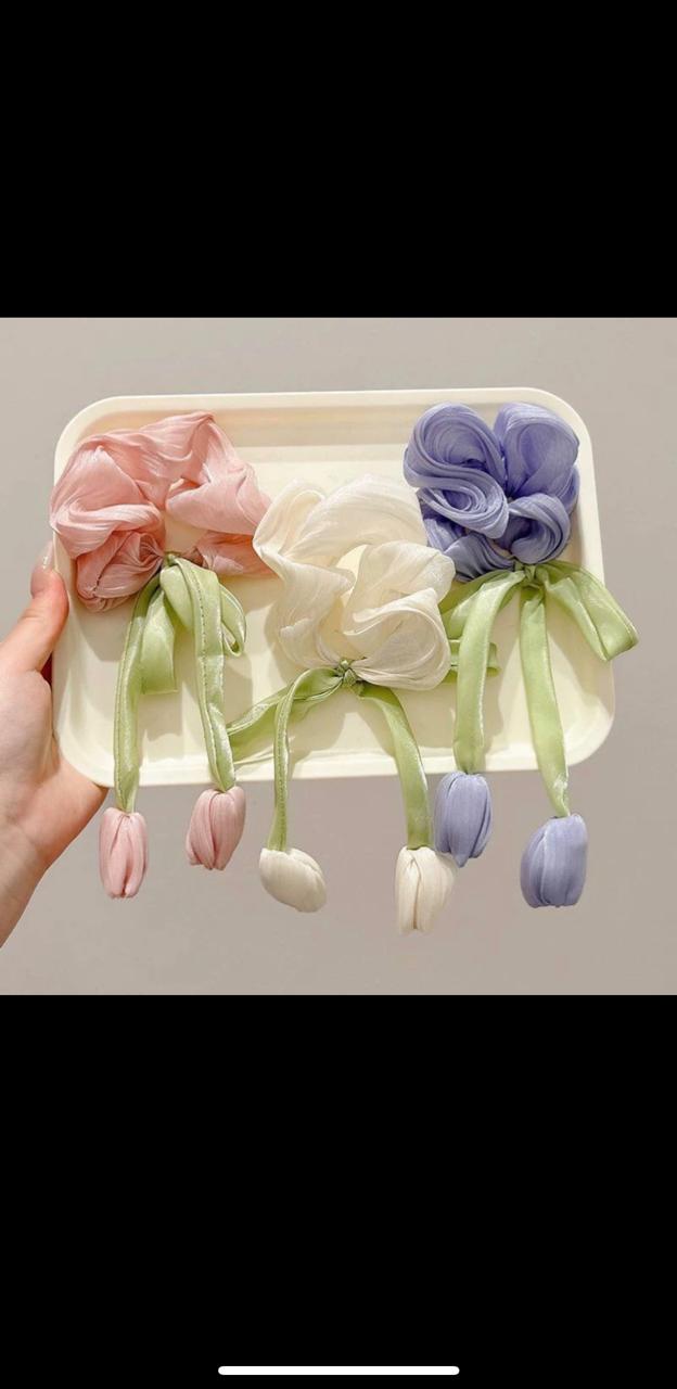 Elegant Satin Scrunchie with Tulip Bow Drop Design shein