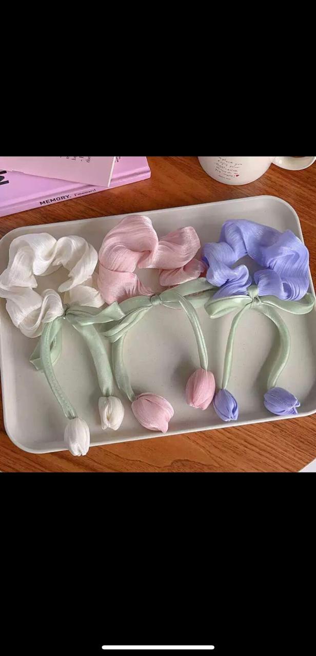 Elegant Satin Scrunchie with Tulip Bow Drop Design shein