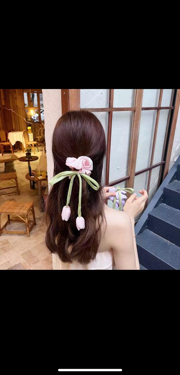 Elegant Satin Scrunchie with Tulip Bow Drop Design shein