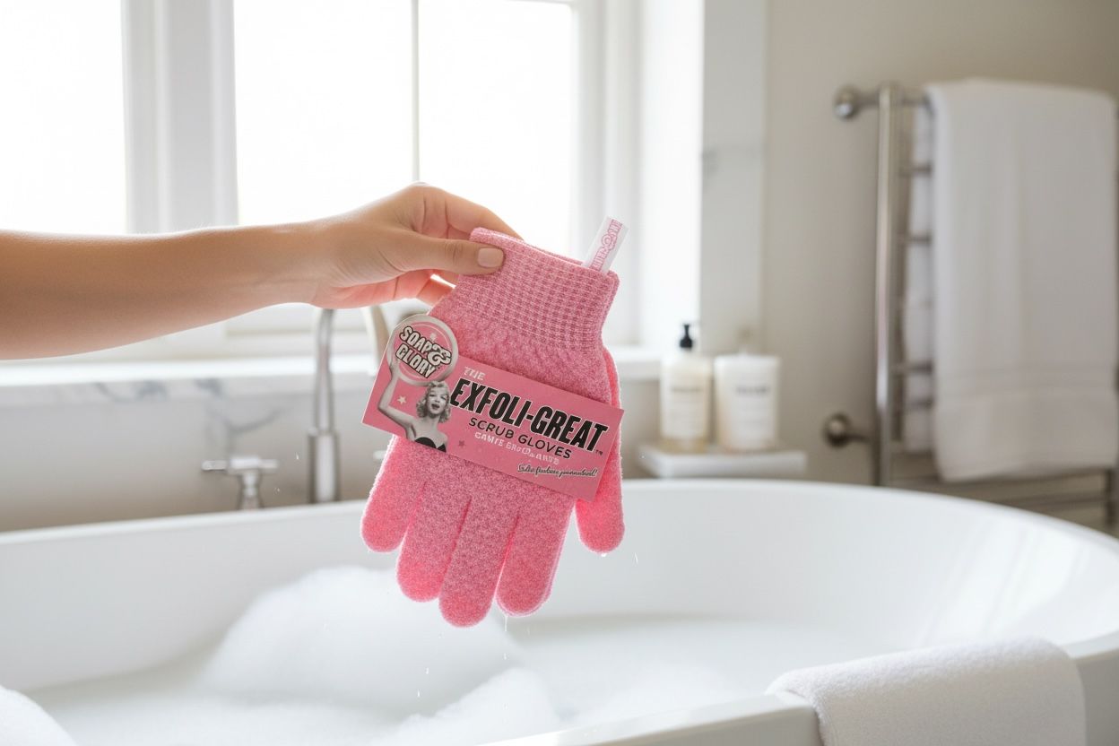 Exfoliating scrub pink gloves