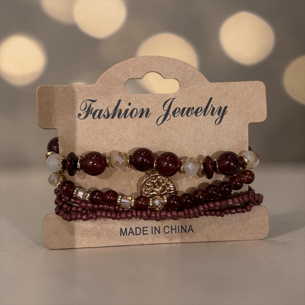 set of handmade brown bracelets