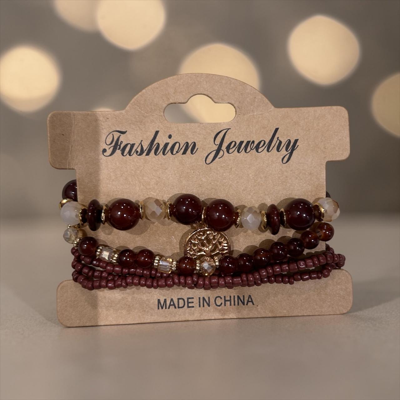set of handmade brown bracelets