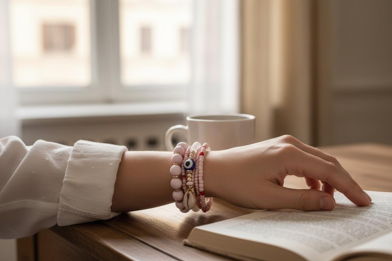 set of pink bracelets