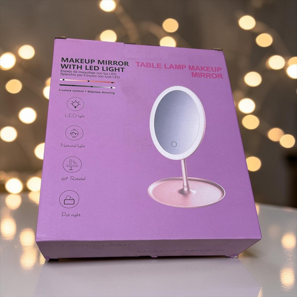 Led Makeup Mirror with touch screen, 3 colors control and storage tray.
