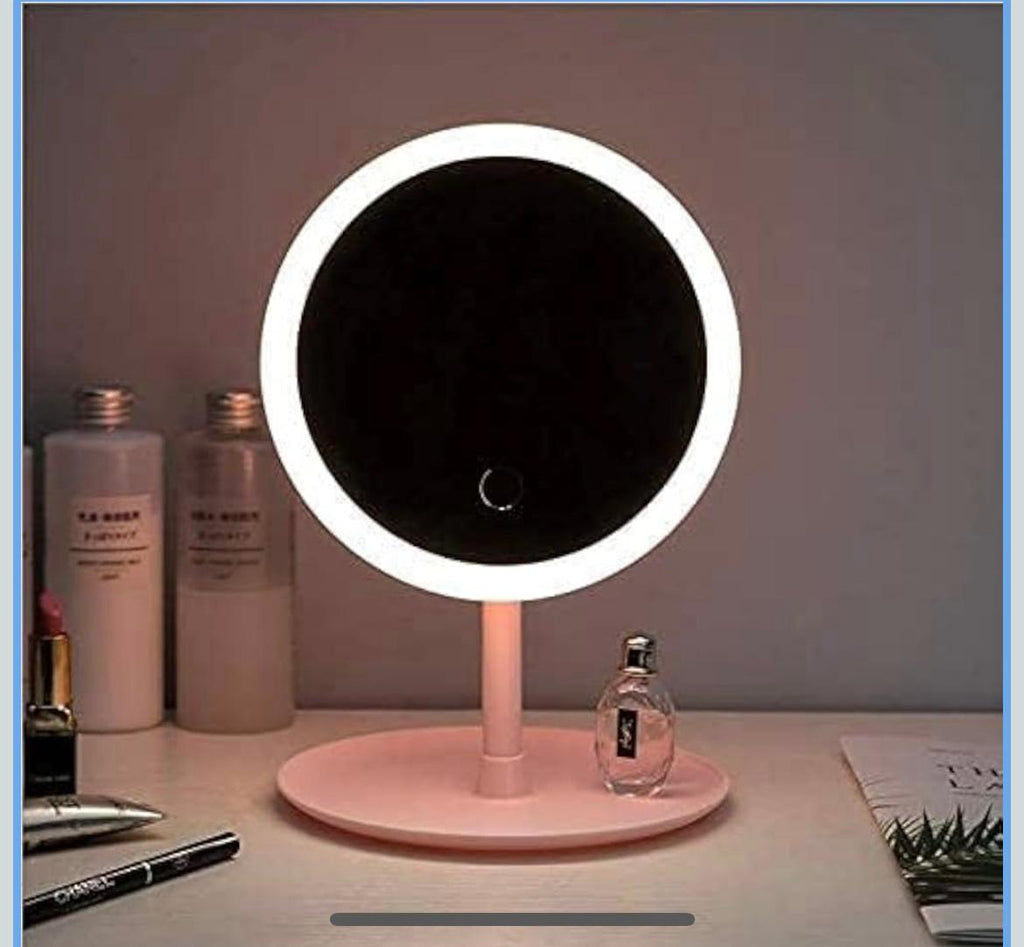 Led Makeup Mirror with touch screen, 3 colors control and storage tray.
