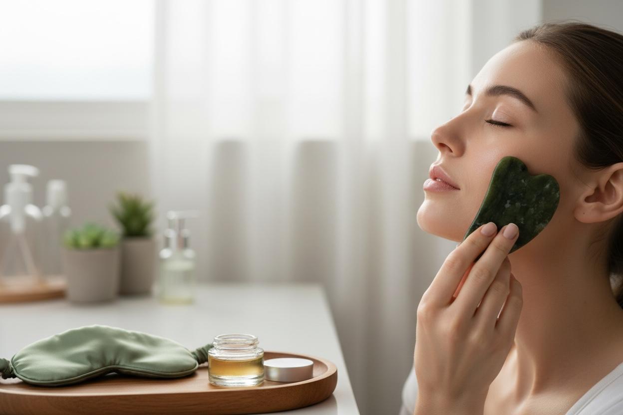 Gua cha stone for facial massage and muscle relaxation