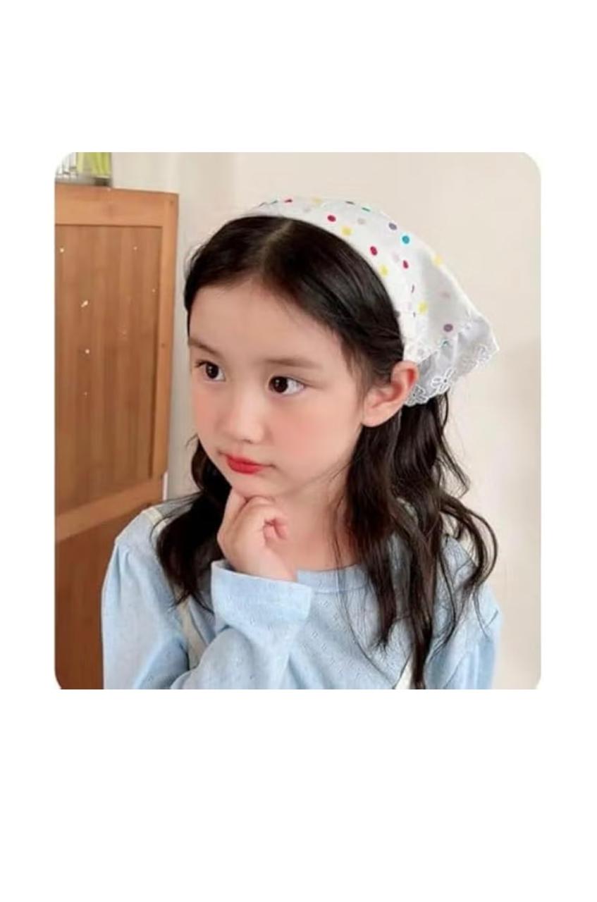 Colorful polka dot cotton hair hoop with lace hem, trend white
